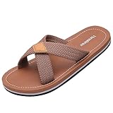 Harssidanzar Herren Cross Slide Sandalen Slip auf Bequeme Leichte Sommer Slipper Schuhe Für Innen und Outdoor Quick-Dry KM229EU,Sattel, Größe 46