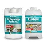 HOTREGA Flechtex 2L & Grünbelag-Entferner 5L | Kraftvoll gegen Flechten, Algen, Grünbelag im Außenbereich | Für Stein, Holz und Kunststoff