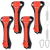 URAQT Notfallhammer Auto, 4 Stück Nothammer mit Gurtschneider gehärteten Spitzen, mit Notfallpfeife und Karabiner, Sicherheitshammer Gurtmesser fürs Auto, Bus Autozubehör Pannenwerkzeugsets