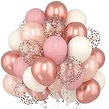 60 Stück Luftballons Rosa Rosegold, Luftballons Altrosa, Pink Retro Rose Elfenbeinweiß Luftballons, Vintage Rosa Ballon mit Metallic Roségold Konfetti Ballons Mädchen Geburtstag