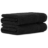 Luckytowel Handtücher Set 50x100 cm 100% Baumwolle, Handtuch-Set 2er Pack Schwarz