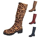 Generisch Weitschaftstiefel Damen Kniehohe Stiefel Damen Hoch Langschaftstiefel Blockabsatz Rutschfest Hohe Schlupfstiefel Weitschaftstiefel Dicker Sohle Halbstiefel Leder Stiefel Schwarz