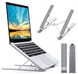 Babacom Laptop Ständer, 9-Stufe Aluminium Laptop Stand, Tragbar Höhenverstellbarer Belüfteter Notebook Ständer Kompatibel mit MacBook Pro Air, Lenovo, Dell, 10-15,6 ” Laptops Tablet, Silber