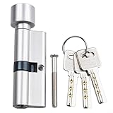 70 mm Aluminium-Knaufzylinder mit Anti-Diebstahl-Kern, 3 Schlüssel und 1 Schraube für starke Sicherheit an Wohntüren (Silber)