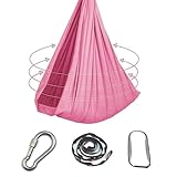 Hängeschaukel mit Seil und Karabiner, tragbare Stoffhängematte for drinnen und draußen(Pink)