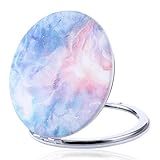 Dimeho Vergrößerungs-Kompaktspiegel faltbar bunter Malerei-Kosmetikspiegel tragbarer Kleiner Kunststoff-Taschen-Make-up-Spiegel doppelseitig 2-fache Vergrößerung niedlicher Kleiner Spiegel (blau)