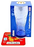 sefrado Bundle 1 x Cola Glas Blau McDonalds Ungarn 2025 Sammel Gläser kompatibel mit exclusivem Untersetzer