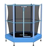 LEJUMP LeJump 140cm Brightmoon Indoor Trampolin mit Gummiseil-Federung und Sicherheitsnetz, gepolstert Stangen, Schutzpolster | Kindertrampolin Indoor Fun Garten Spielzeug