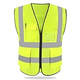 HYCOPROT Sicherheitswesten Warnweste Hohe Sichtbarkeit Reflektierendes Weste Executive Manager Jacke Zip 2 Band Brace (Gelb-mesh, M)