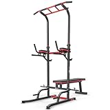 Hop-Sport Power Tower HS-2015K mit Klimmzugstange, Hantelbank & Dip-Station, Fitnessgerät für Zuhause, Calisthenics und Krafttraining, Freistehend, 150 kg Max. Belastbarkeit