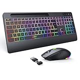 seenda Tastatur Maus Set kabellos beleuchtet, wiederaufladbare USB & Typ C Funktastatur mit Maus mit Handyhalter und Handballenauflage für PC/Windows/Mac, leise Klicken & QWERTZ Layout, Schwarz