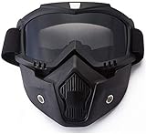 YIQI Motocross-Maske mit Abnehmbarer Schutzbrille und Filter im Mundbereich, für Vintage-Helme (graue Gläser)