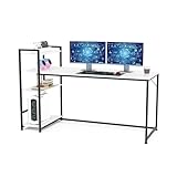 SANODESK Computertisch, Gaming-Tisch, Gamer-Tisch mit 4 Ablageflächen, Gaming-Computertisch, Eckschreibtisch, Festertisch, Schreibtisch 160x60 cm, weiß