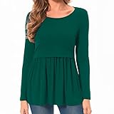 Bearsland Women's Nursing Tops Long Sleeve Scoop Neck Breastfeeding Shirt Maternity Clothes, Deep Green, S