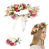 HIQE-FL Blume Krone,Braut Haarschmuck mit Armband-Set,Haar Garland,Blumenkranz Haare,Blumenkranz Blume Krone Stirnband,StirnBand,Braut,Haarband Blumen Hochzeit (B)