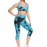 Sport Leggings Damen Bedruckte Hip Lift Yoga Sweatpants Capri 3/4 High Waist Elastische Blickdicht Übergröße Sport Leggins mit Seitentaschen für Yoga Freizeit