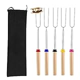 5 Stück Grillspieße Edelstahl Marshmallow, Stockbrot Stöcke Roasting Sticks Schaschlikspieße, Lagerfeuerspieße, Grillstab, Marshmallow-Bratspieße, ausziehbar,Grillbesteck Set für Camping Grill