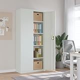 Gecheer Aktenschrank Hellgrau, 90x40x200 cm, Stahl, 4 Einlegeböden, abschließbar, für Büro