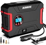 BURNNOVE Elektrische Luftpumpe DC 12V 120PSI Kompressor Tragbarer Luftkompressor mit LED Licht und Digitalanzeige Reifenpumpe mit 4 Düsen für Auto Fahrrad Motorrad Ball