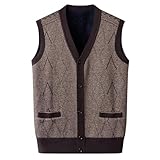Strickwesten für Herren: Ärmellose Herren-Strickjacke, V-Ausschnitt, ärmellos, Strickoberteil, ärmellos, Strickweste, Weste, Herren, ärmellose Pullover, Kaffee1, 3XL