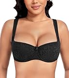 DotVol Damen Balconette BH Große Größen Unterwäsche Breite Träger Leicht Gepolstert Lingerie mit Bügel Spitzen(Schwarz,85F)