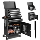 VEVOR Werkstattwagen, 2-in-1-Design, Werkzeugwagen mit 5 Schubladen & abnehmbarem Metall-Werkzeugkasten, Verriegelungsstange, Schutzauskleidung & Werkzeugregal, Garagen-Organizer für Lager, Werkstatt