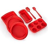 PARMEDU 7 in 1 Antihaft-Silikon-Backform-Set Backformen BPA-frei Hitzebeständig, Kuchenpfanne Laibform Utensil zum Backen für Kuchen Brot Pfannkuchen Crepe Cupcake Muffin Scone, Upgrade-Modell BK001