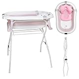 moovkee. Babybadewanne mit Gestell 80cm - Baby Badewanne Faltbar mit Thermometer und Badekissen - Babywanne mit Ständer Sicher für Ihr Baby - Babybadewanne Neugeborene