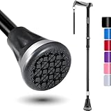 Alle Gelände Gehstock - Faltbar für Senioren & Erwachsene, Drehspitze und Schwerlast-Mobilitätshilfe, Zusammenklappbar für Männer & Frauen (Schwarz)