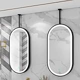 DMCHENGMA Ovaler beleuchteter Spiegel für Badezimmer, Deckenmontage, modernes Dekor, Spiegel mit schwarzem Metallrahmen für Überwaschbecken – 3 Farben dimmbares Licht – 1 Stück(60cmx90cm)