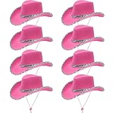 TESIN 8 Stück Pinke Cowboyhüte mit Pailletten – Glitzer Westernhut Damen für Karneval, Junggesellinnenabschied, Mottoparty, Geburtstag & Fancy Dress Kostüm