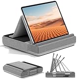 KDD Tablet Halter Kissen, Faltbarer Ipad Kissenständer mit verstellbarem Winkel, Tablet Kissenhalter, Tablet Ständer Bett mit Stiftständer für ipad pro 12.9 10.5 11 Air Mini Telefone Bücher Grau