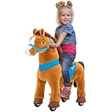 PonyCycle Amadeus | 𝟯 𝐉𝐀𝐇𝐑𝐄 𝐆𝐀𝐑𝐀𝐍𝐓𝐈𝐄 - E-Serie Pferd - Schaukelpferd mit Handbremse - Kuscheltier - Spielpferd zum Reiten - Kinder Pony auf Rollen - Plüschtier - Reitpferd - 4-8 Jahre