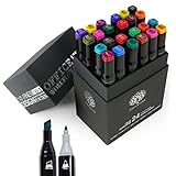 OfficeTree 24 Alkohol Marker - Intensive Farben - Twin Marker Set zum Zeichnen und Malen - Malstifte Marker Set auch als Manga Stifte - Twinmarker Stifte - Filzstifte Box - Filzstifte Doppelseitig