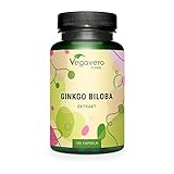 Ginkgo Biloba Kapseln Vegavero | 6000 mg (50:1 Extrakt) | 24% Flavonoglykoside und 6% Terpenlactone | 180 Stück | Vegan & Ohne Zusätze