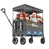 Sekey XXL Bollerwagen Faltbar Kinder 150L 150KG, Faltbarer Bollerwagen mit Dach Klappbarer Handwagen mit Sonnenschutz für Ausflug Strand Camping, S4018, Grau