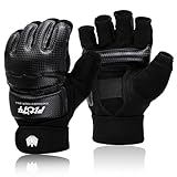 FitsT4 Sports MMA Handschuhe Boxhandschuhe gepolstert, Trainingshandschuhe Boxsack Sandsack Kickboxen Kampfsport Taekwondo Sparring mit Handgelenkschutz für Herren Damen,Schwarz,M