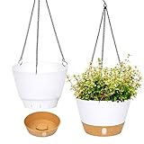 QCQHDU 2-Pack Hängende Pflanzgefäße Set,20.3 cm Indoor Outdoor Hängende Pflanzgefäße Korb,Hängende Blumentopf mit Drainage Loch mit 3 Haken für Garten Zuhause (Weiß)