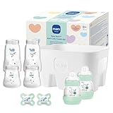 MAM Easy Start Anti-Colic Combi Set, 0+ Mon, Baby Bottle Set, 94% Acceptance, 96% Midwife Recommendation, 80% Less Colic, 6 Drinking Bottles, 2 Original Start Dummies and 1 Bottle Basket, Mint