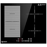 AMZCHEF Induktionskochfeld 60cm mit Flexzonen, 4 Zonen Induktionskochplatte mit Boost-Funktion und 9 Leistungsstufen, Pausenfunktion, Timer, Sicherheitsschloss, Überhitzungsschutz, BBQ, 7200W