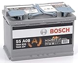 Bosch S5A08 - Autobatterie - 70A/h - 760A - AGM-Technologie - angepasst für Fahrzeuge mit Start/Stopp-System, 278 x 175 x 190 mm