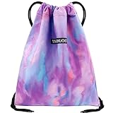 FenFang Turnbeutel mit Kordelzug, Kordelzugbeutel Sportrucksack Klein Turnsack Rucksack Beutel Faltbar, Tunnelzug Gymsack Sportbeutel Daypack mit Reißverschluß Innentasche Damen Frauen (Lila)