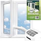 KRUMAD Klimaanlage Fensterabdichtung 4 m, für 1 oder 2 Abluftschläuche, Selbstklebend, Fensterabdichtung für Mobile Klimaanlage, für Klimageräte mit Abluftschlauch, Weiß
