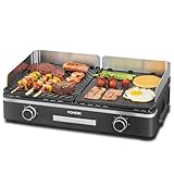 FOHERE Elektrogrill 2400W Tischgrill mit 2 getrennt regelbaren Grillplatten (glatt & gerillt), Duo-Grill-System, 5-stufige Temperaturkontrolle (Silber)