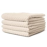 Carenesse 4er Handtücher Set 50 x 100 cm Natur I 100% ungebleichte & ungefärbte natürliche Baumwolle Öko-Tex 100 I Frottee Handtuch Set mit Waffelmuster & Bordüre I saugstark/weich
