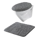 Erwin Müller Hänge-WC-Set 2-TLG. Rhodos Uni, WC-Vorlage, WC-Deckelbezug rutschhemmend anthrazit Größe - ultraweich, extrem saugfähig, flusenarm