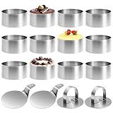 Druuzyl 12 Stück Dessertringe und Speiseringe, Edelstahl Speiseringe mit Deckel und Sockel 8cm Runder Mousse Ring Kuchenringe, Profi Tortenring für Backen, Dessert, Mousse & Anrichten