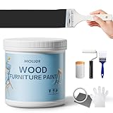 Mollor Matt Schwarz Holzfarbe Innen, Langlebig Farbe Für Möbel Ohne Schleifen, Kreidefarbe Shabby Chic Feinste Farbe Innen und Außen Möbellack Bastellfarbe (16oz/500g, schwarz mit Werkzeugen)