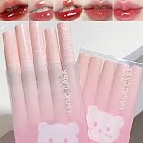 Pakivs 5Pcs Bear Lip Glaze Jelly Lippenstift,Feuchtigkeitsspendender Lippenfleck Aufpolsternder Wasserspiegel Lipgloss Wasserdicht Lang Anhaltende Lippentönung