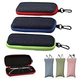 KASURE 6 Stück Brillenetui Set, Brillenetui Hardcase, 3 Sonnenbrillen Etui aus Denim-Stoff und 3 brillenetui Weich Myopiebrille Etui mit Reißverschluss für Damen Herren Geeignet für Reisen und Alltag